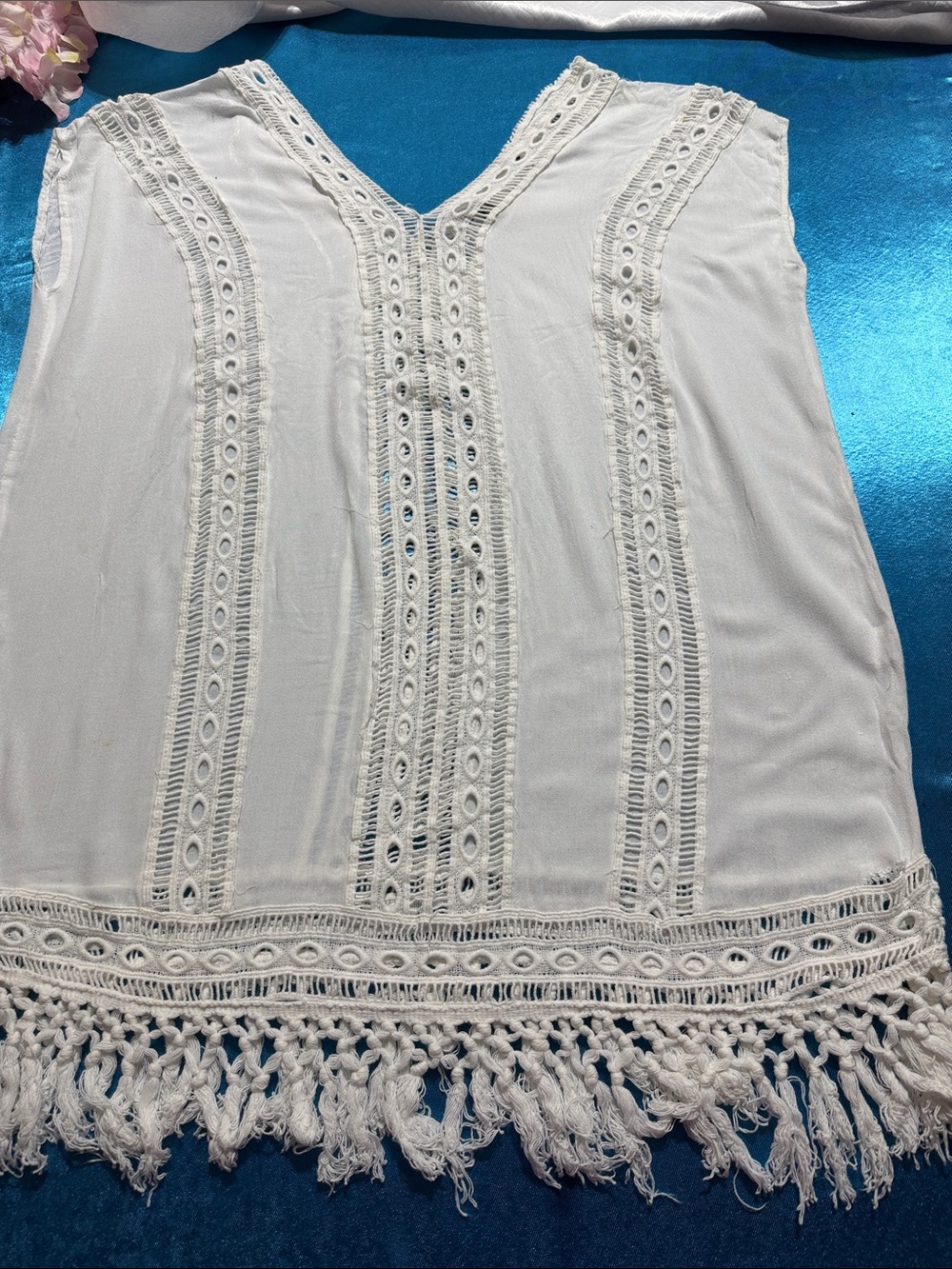 Raviya White Crochet-Trim Swim Coverup
